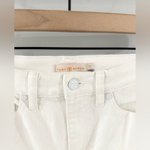 Tory Burch Kiera Straight Leg Embroidered Jeans White Size 27 - Picture 6 of 7